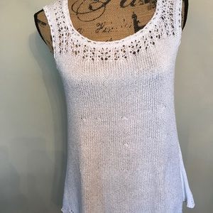 LOFT beautiful white sweater w/lovely woven trim